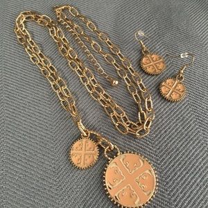 Long Gold & Peach necklace set